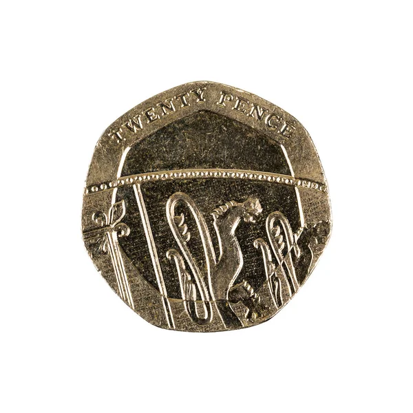 Twenty British Pence Coin 2015 Isolated White Background — Stock Photo, Image