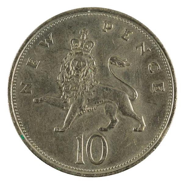 Dziesięć Nowych Pensów Brytyjskie Monety 1968 Białym Tle Białym Tle — Zdjęcie stockowe
