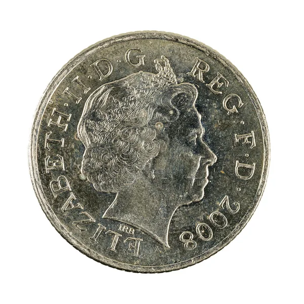 Десять Британських Пенсів Монети 2008 Ізольовані Білому Тлі — стокове фото