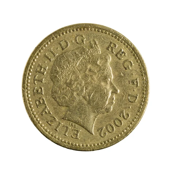 Una Moneda Libras Británicas 2002 Aislado Sobre Fondo Blanco — Foto de Stock