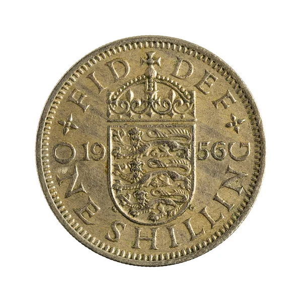 Brittisk Shilling Mynt 1956 Isolerade Vit Bakgrund — Stockfoto