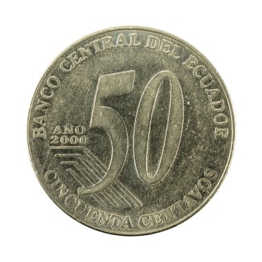 Beyaz arka plan üzerinde izole 50 Ekvador centavo sikke (2000) yüz