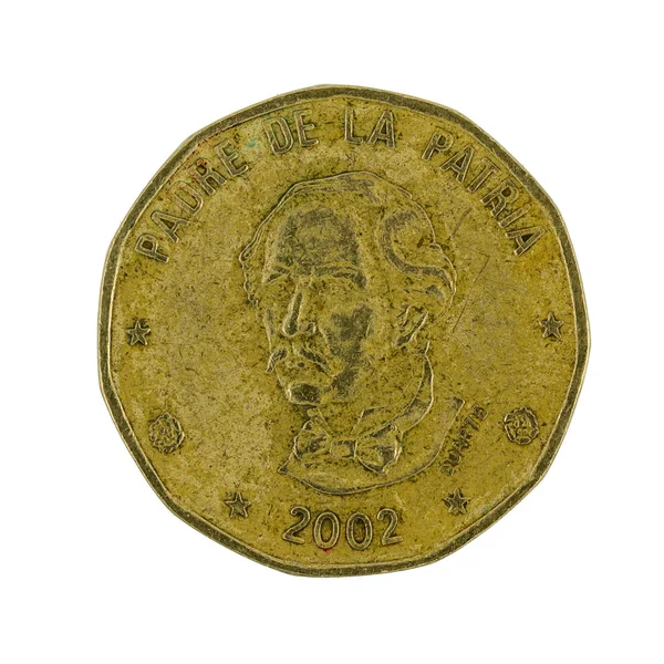 Una Moneda Peso Dominicano 2002 Aislada Sobre Fondo Blanco — Foto de Stock