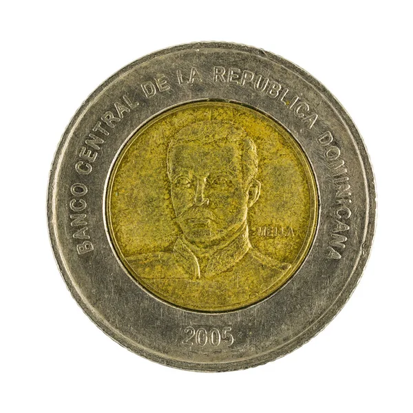 Десять Домініканський Песо Монети 2005 Ізольовані Білому Фоні — стокове фото