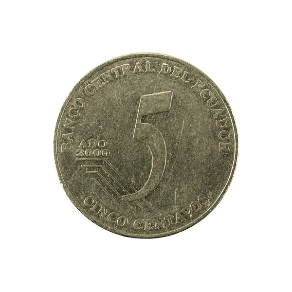 Moneda Centavo Ecuatoriano 2000 Anverso Aislado Sobre Fondo Blanco —  Fotos de Stock