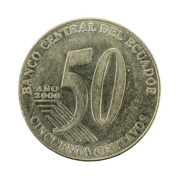 Ecuadorianska Centavo Mynt 2000 Åtsidan Isolerad Vit Bakgrund — Stockfoto