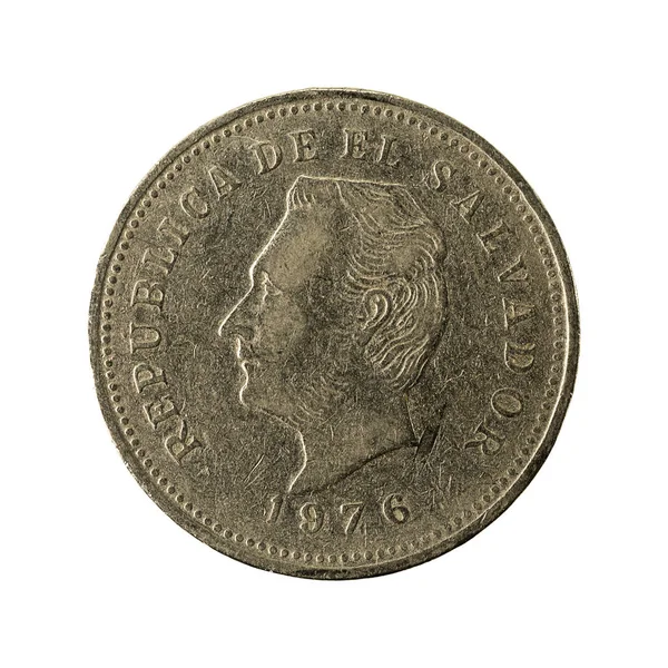 Salvadorského Oběžné Mince 1976 Naopak Izolované Bílém Pozadí — Stock fotografie