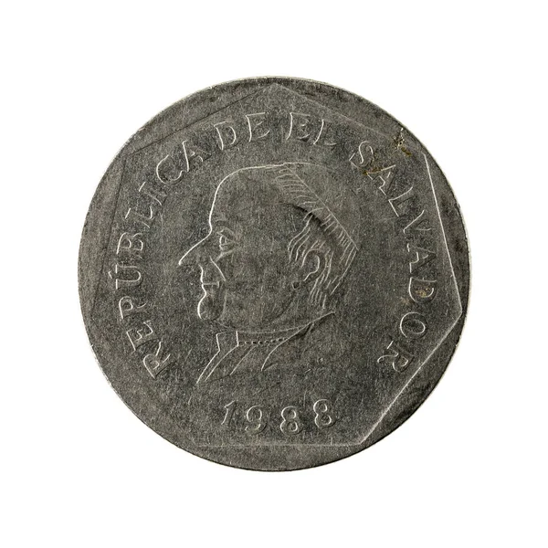 Salvadorského Oběžné Mince 1988 Naopak Izolované Bílém Pozadí — Stock fotografie