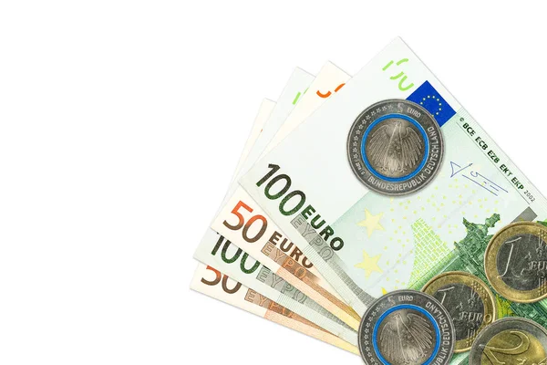 Und 100 Euro Banknoten Und Münzen — Stockfoto