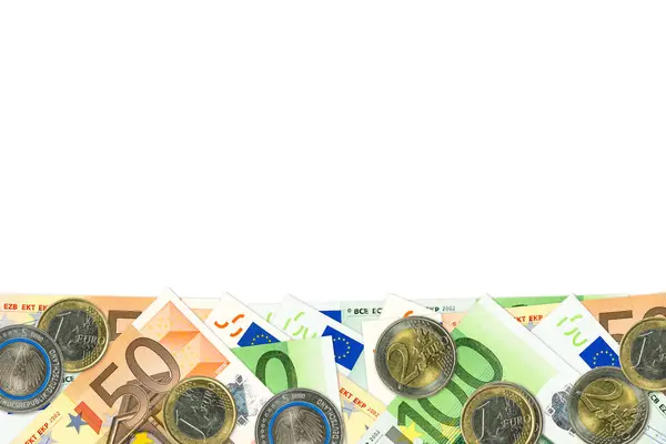 Några Och 100 Euro Sedlar Och Mynt — Stockfoto