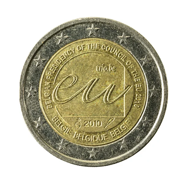 Ευρώ Κέρματα Βέλγιο Συμβούλιο Της Ευρωπαϊκής Ένωσης Που Απομονώνονται Λευκό — Φωτογραφία Αρχείου