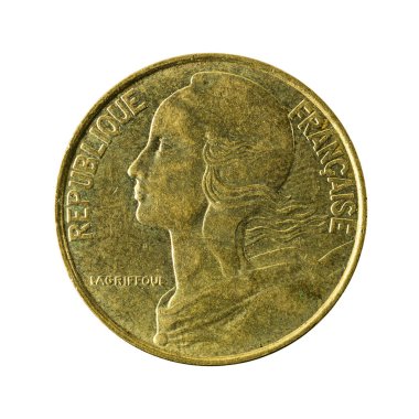 20 Fransız centimes (1996) ters beyaz arka plan üzerinde izole sikke