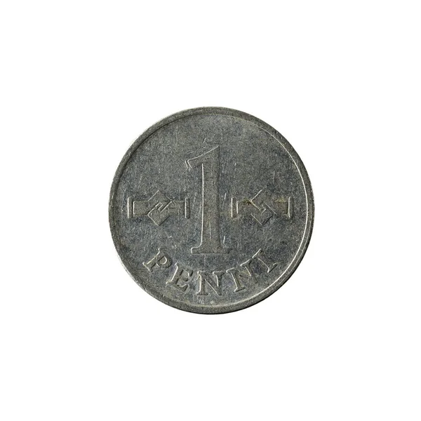 Moneda Finlandesa Penni 1970 Anverso Aislado Sobre Fondo Blanco —  Fotos de Stock