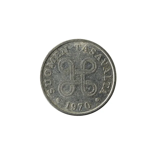 Finse Penni Coin 1970 Omgekeerde Geïsoleerd Witte Achtergrond — Stockfoto