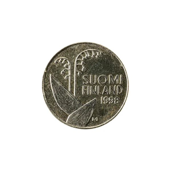 Beyaz arka plan üzerinde izole 10 Fin penni sikke (1998) ters