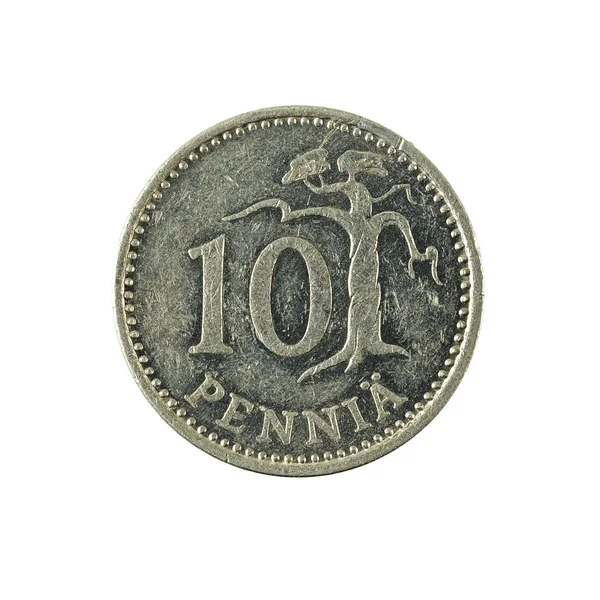 Moneda Finlandesa Penni 1986 Anverso Aislado Sobre Fondo Blanco —  Fotos de Stock
