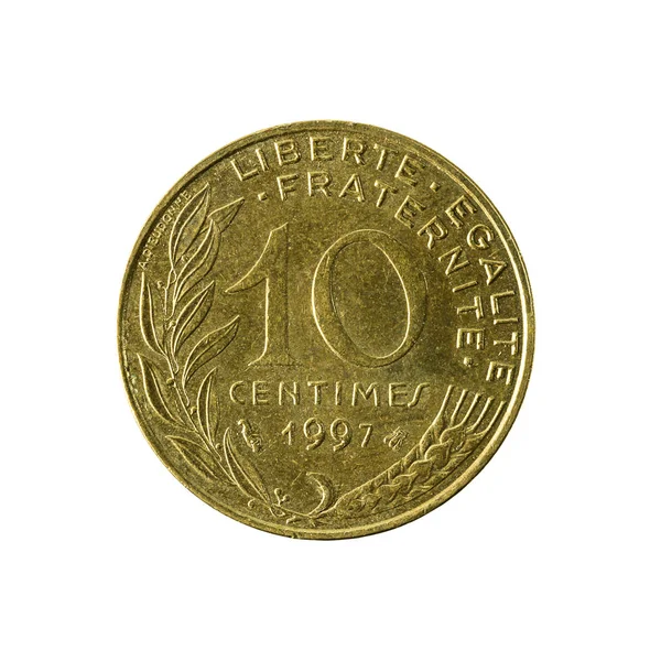 French Centimes Coin 1997 Obverse Isolated White Background — Stock Photo, Image