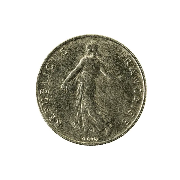 Franska Franc Coin 1997 Omvänd Isolerad Vit Bakgrund — Stockfoto