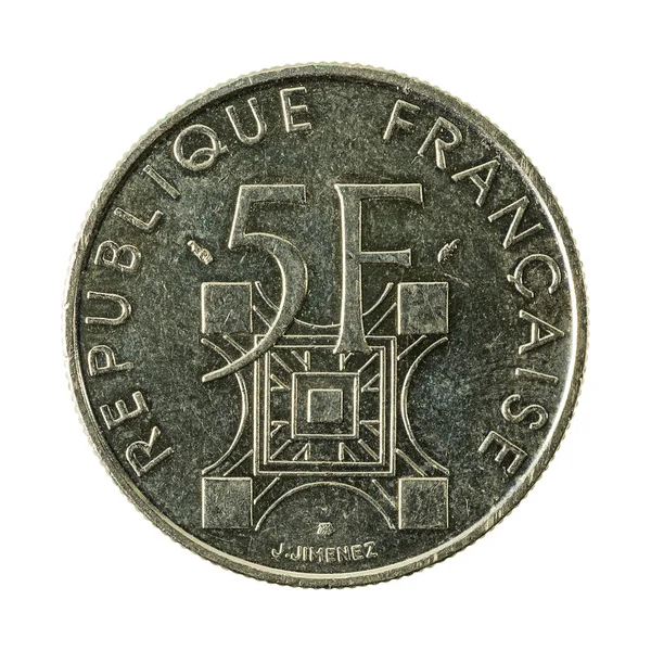 Moneda Francos Franceses 1989 Anverso Aislado Sobre Fondo Blanco —  Fotos de Stock