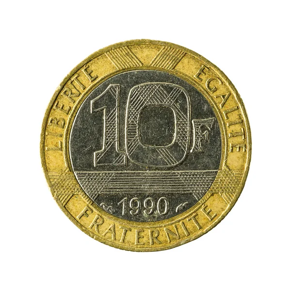 Moneda Francos Franceses 1990 Anverso Aislado Sobre Fondo Blanco —  Fotos de Stock