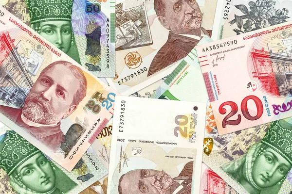 Montón Lari Georgianos Fondo Los Billetes Banco — Foto de Stock