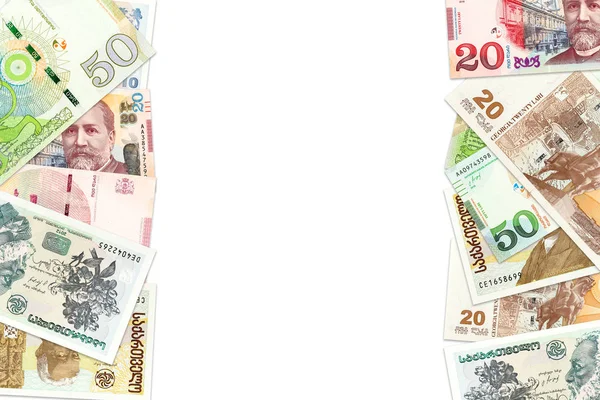 Grúz Lari Bankjegyek Háttér Halom — Stock Fotó