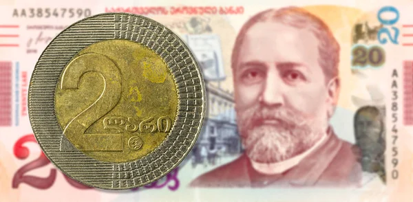 Georgian Lari Coin Georgian Lari Bank Note Full Frame Obverse — Stock Photo, Image