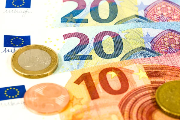Algunos Billetes Monedas Banco Euros — Foto de Stock