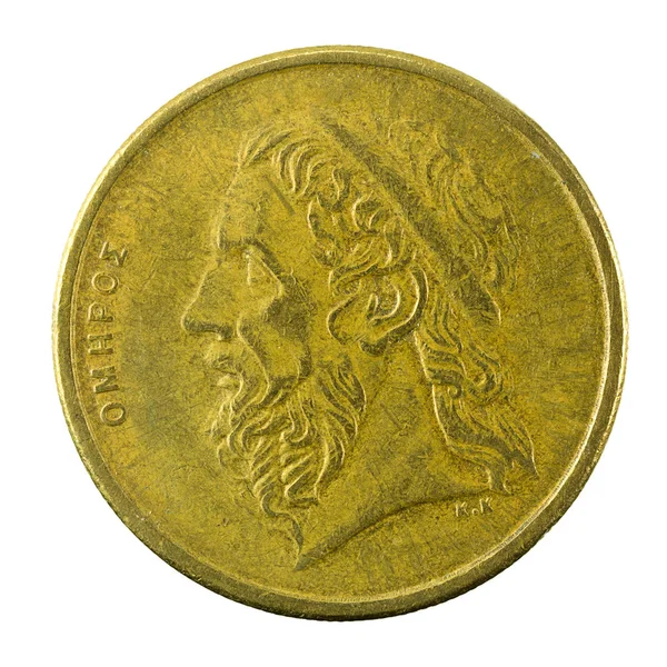 Грецьких Драхм Монета 1988 Зворотній Ізольовані Білому Тлі — стокове фото
