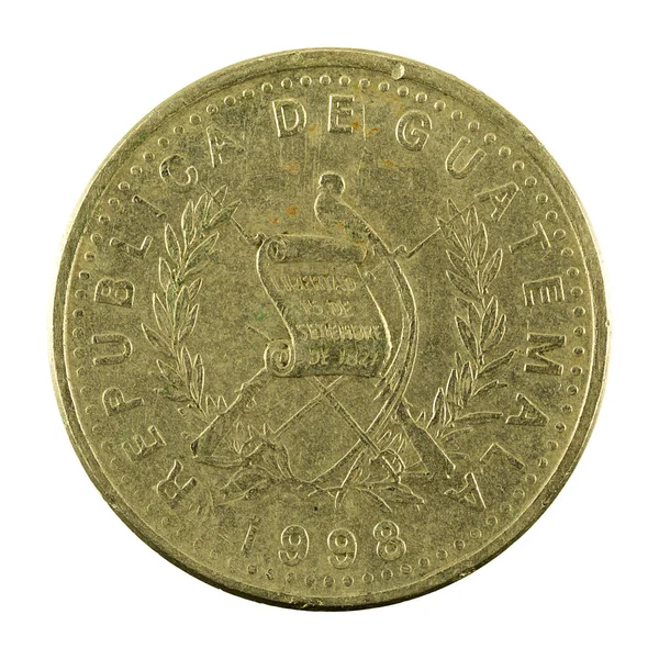 Guatemalská Oběžné Mince 1998 Naopak Izolované Bílém Pozadí — Stock fotografie