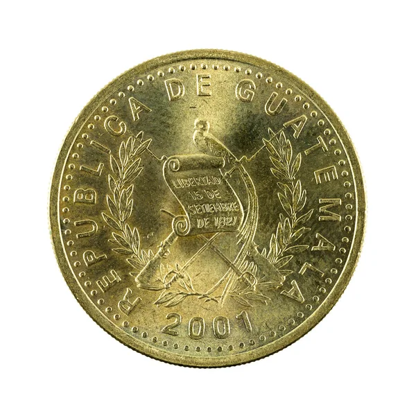 Moneda Centavo Guatemalano 2001 Inversa Aislada Sobre Fondo Blanco —  Fotos de Stock