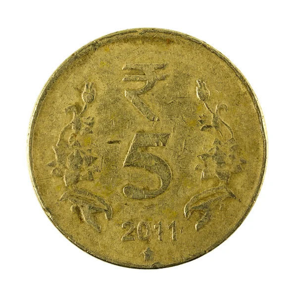 Індійських Монет Рупій 2011 Лицьовий Бік Ізольований Білому Тлі — стокове фото