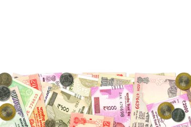 çeşitli Hint banknot ve madeni paraların Hint ekonomisi ve yatırım kopya alanı ile büyüyen gösteren