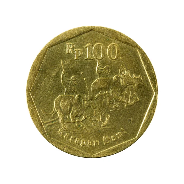 Moneda 100 Rupias Indonesias 1998 Anverso Aislado Sobre Fondo Blanco —  Fotos de Stock