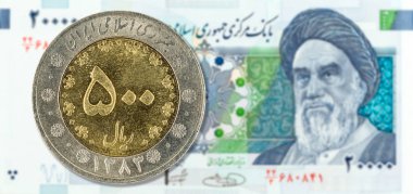 500 İran Riyali sikke 20000 İran Riyali Not Ön yüzde karşı
