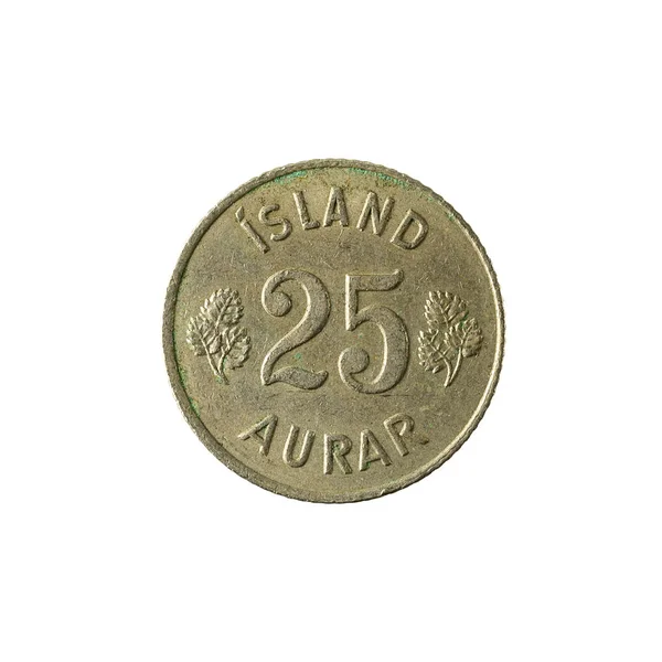 Moneda Aurar Icelándica 1966 Anverso Aislado Sobre Fondo Blanco — Foto de Stock