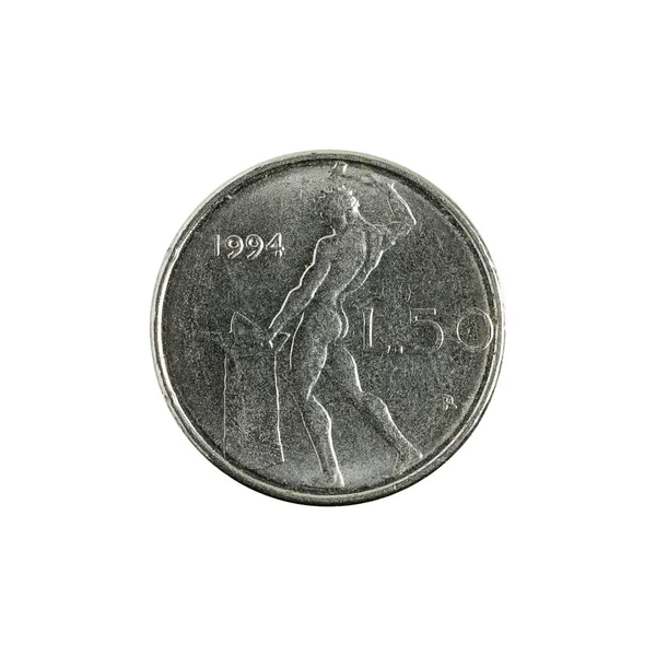 イタリア リラ硬貨 白背景に分離された 1994 — ストック写真