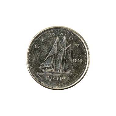 Beyaz arka plan üzerinde izole 10 Kanada cent sikke (1998) yüz