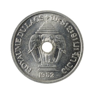 20 lao cent sikke (1952) ters beyaz arka plan üzerinde izole kip