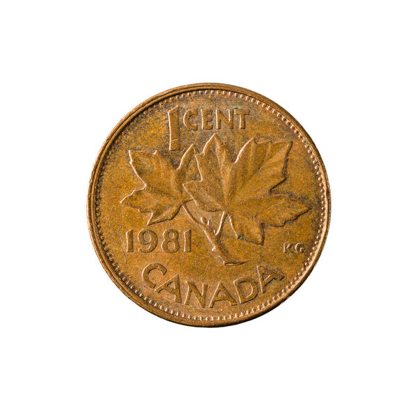 1 canadian cent coin (1981) obverse isolated on white background