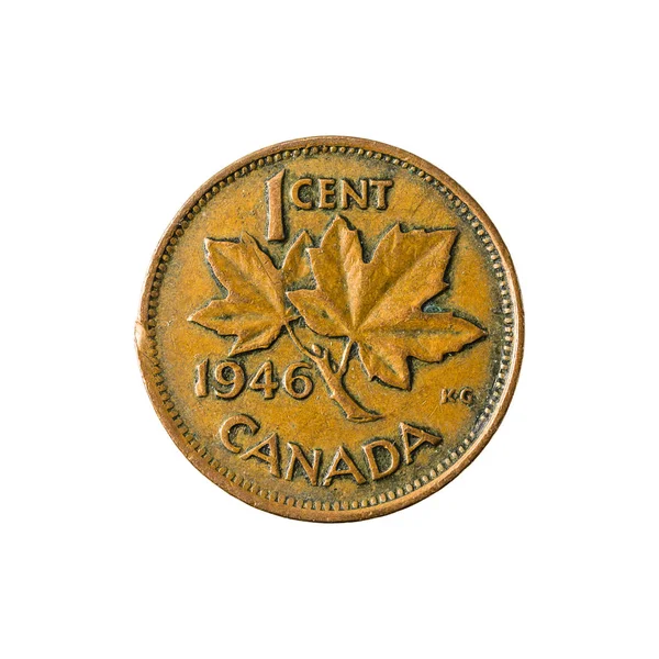 Cent Kanadyjski Moneta Awers 1946 Białym Tle — Zdjęcie stockowe