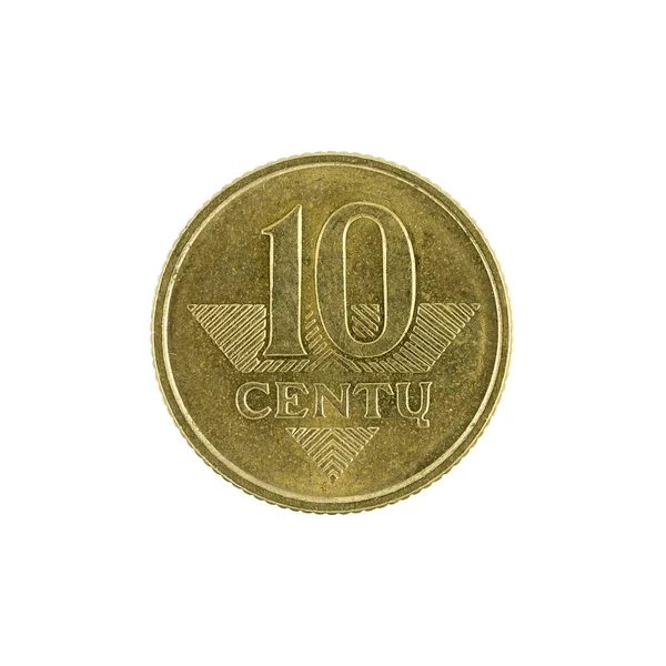 Dix Pièce Monnaie Lithuanienne Centu 2008 Isolée Sur Fond Blanc — Photo