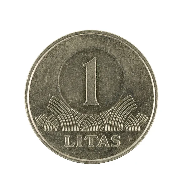 一个立陶宛立特硬币 2002 被隔绝在白色背景上 — 图库照片