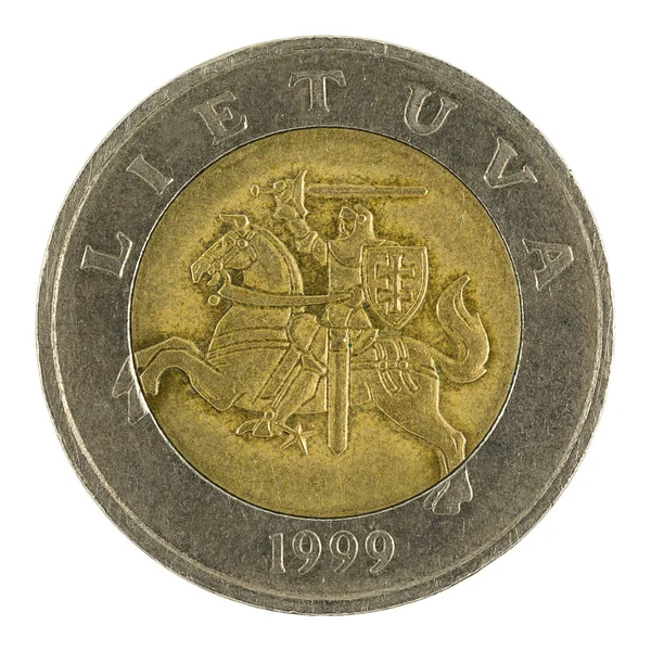 Cinco Monedas Litai Lituanas 1999 Aisladas Sobre Fondo Blanco — Foto de Stock
