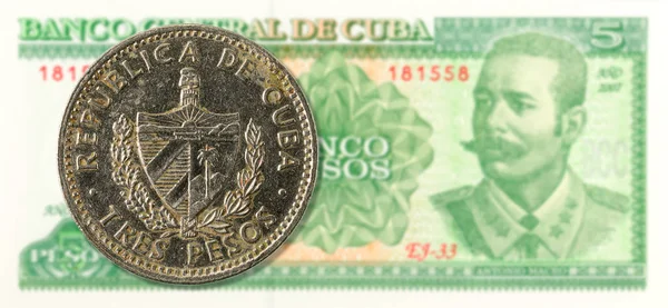 Moeda Pesos Contra Notas Banco Peso Cubano Anverso — Fotografia de Stock