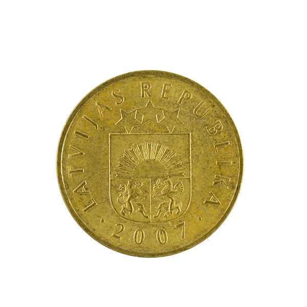 Ять Латвійських Сантимічних Монет 2007 Ізольовані Білому Тлі — стокове фото
