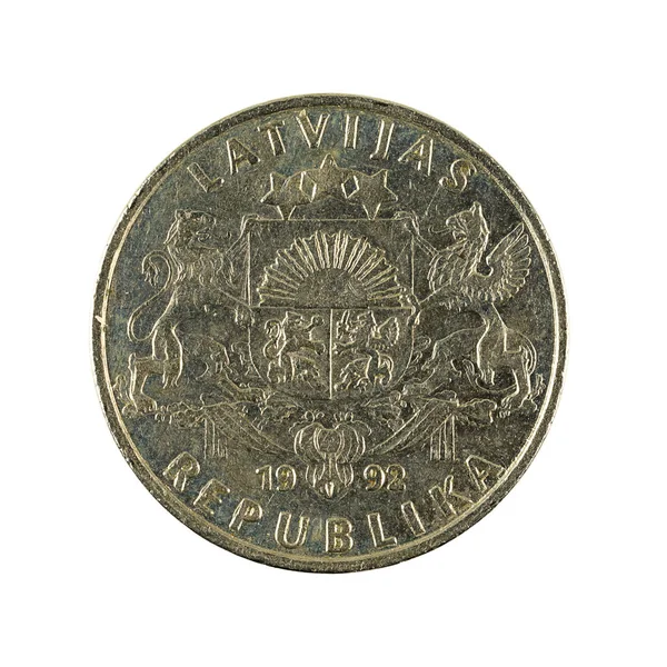 Una Moneda Lats Letón 1992 Aislada Sobre Fondo Blanco — Foto de Stock