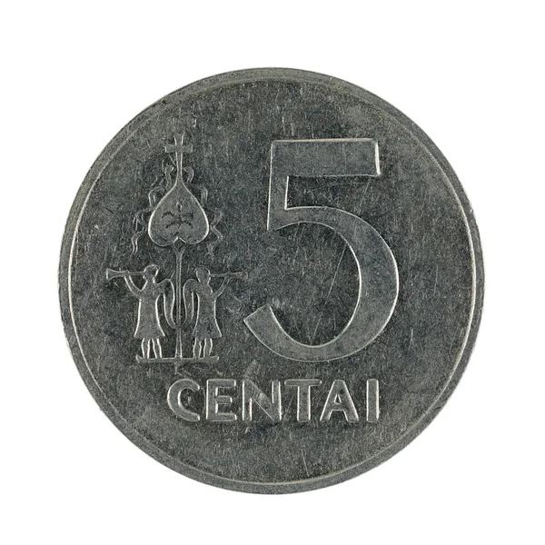 Pět Litevský Centai Mince 1991 Izolované Bílém Pozadí — Stock fotografie