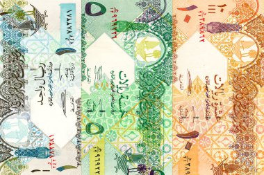 Katar Riyali banka notları arka plan yığını