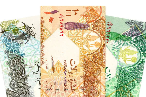 Montón Fondos Qataríes Riales Los Billetes Banco — Foto de Stock